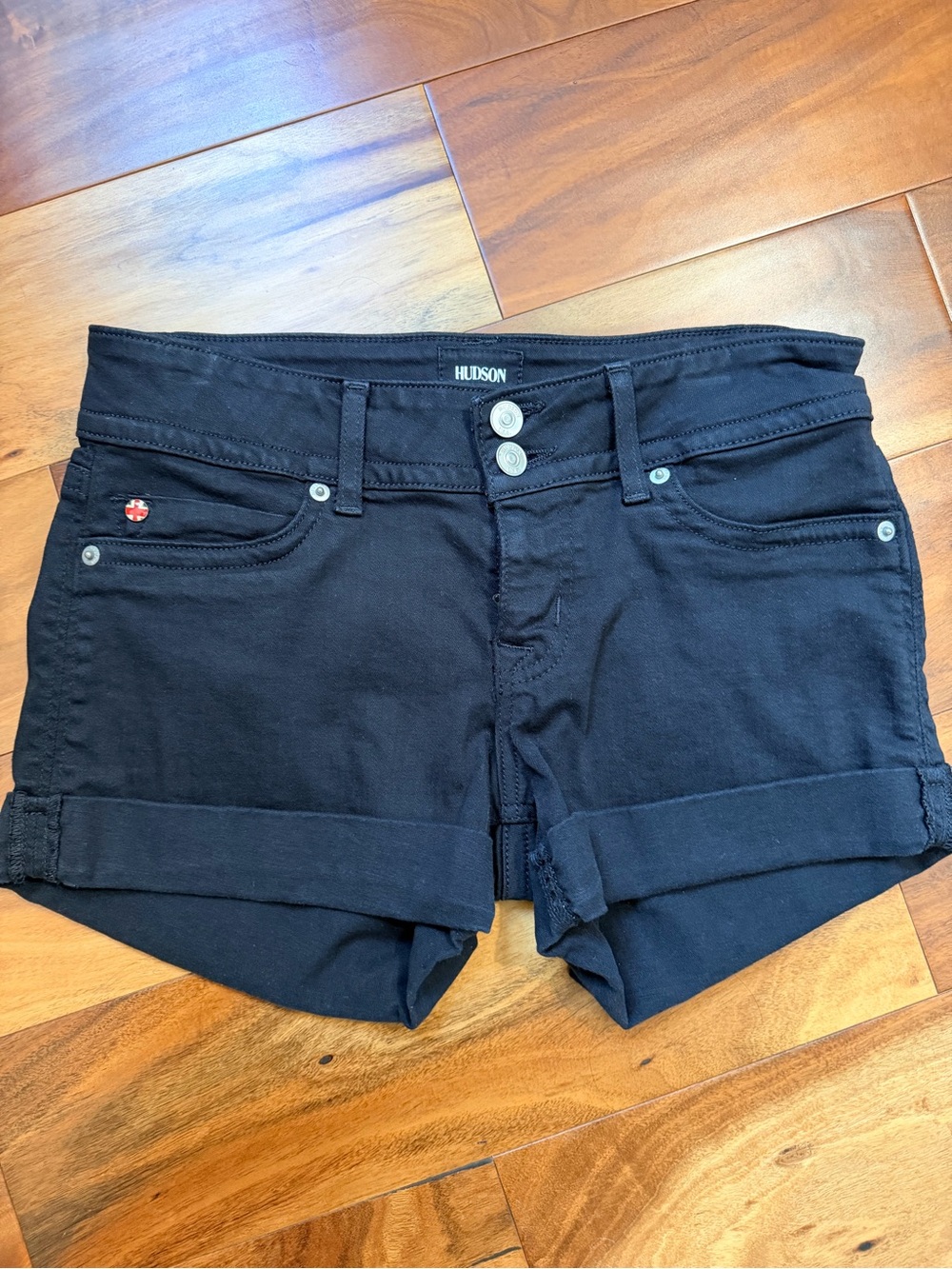 Hudson Jeans-  Ruby Short - Black Rolled-Hem Denim Shorts